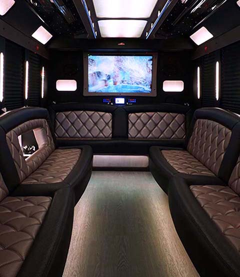 large limo buses with TVs and DVD players
